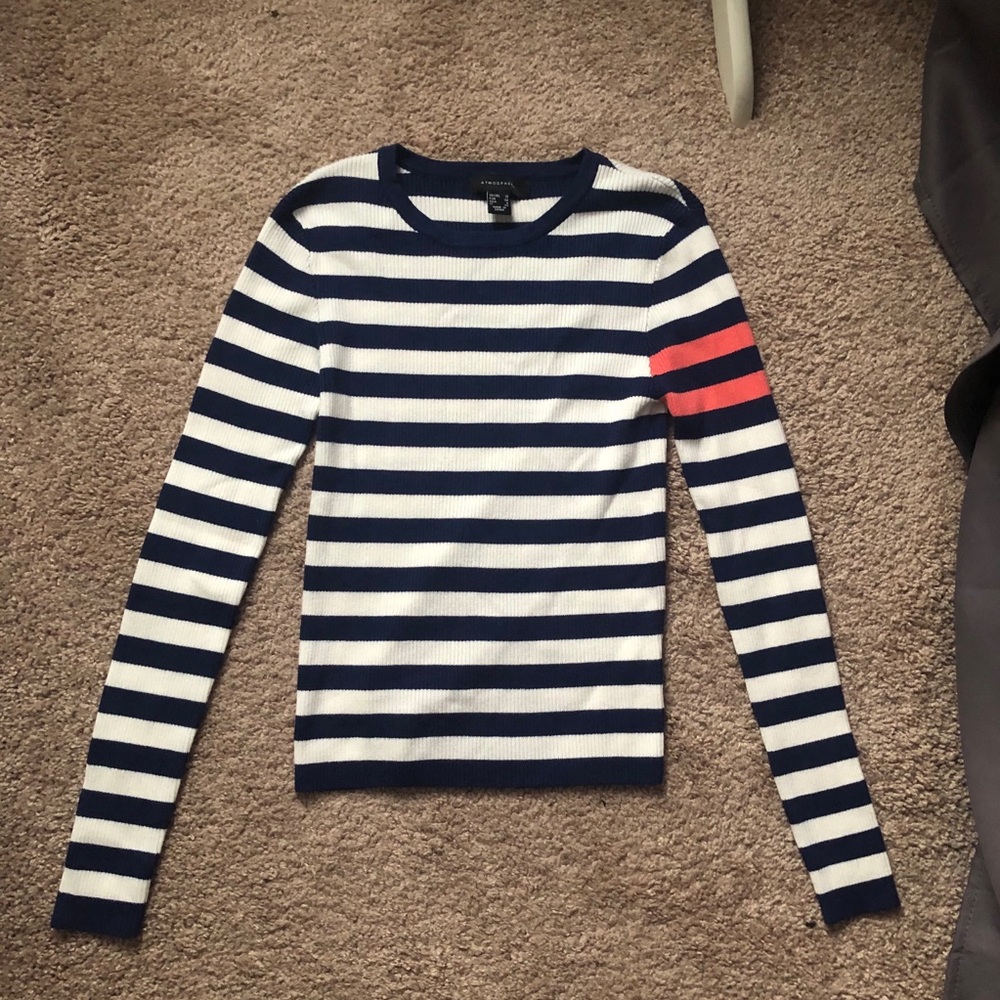 Navy blue and white striped sweater